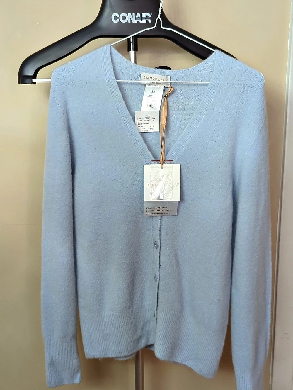 Bianco & Blu Alpaca Yarn Cardigan in Blue Size Small NWT